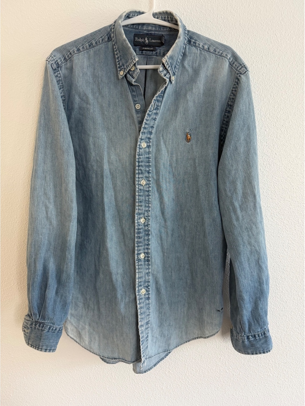 Vtg 90’s Y2K Ralph Lauren Denim Chambray Men Pony Shirt Sz S Americana Heritage